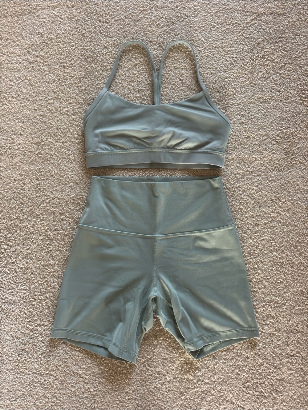lululemon athletica Sage Green Sports Bra & High-Waist Bike Shorts